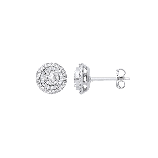 9ct White Gold Multi Circles Stud Diamond 0.36ctw Earrings - 9ct Gold