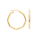 Yellow Gold 26mm Octagon 26mm Hoop Earrings