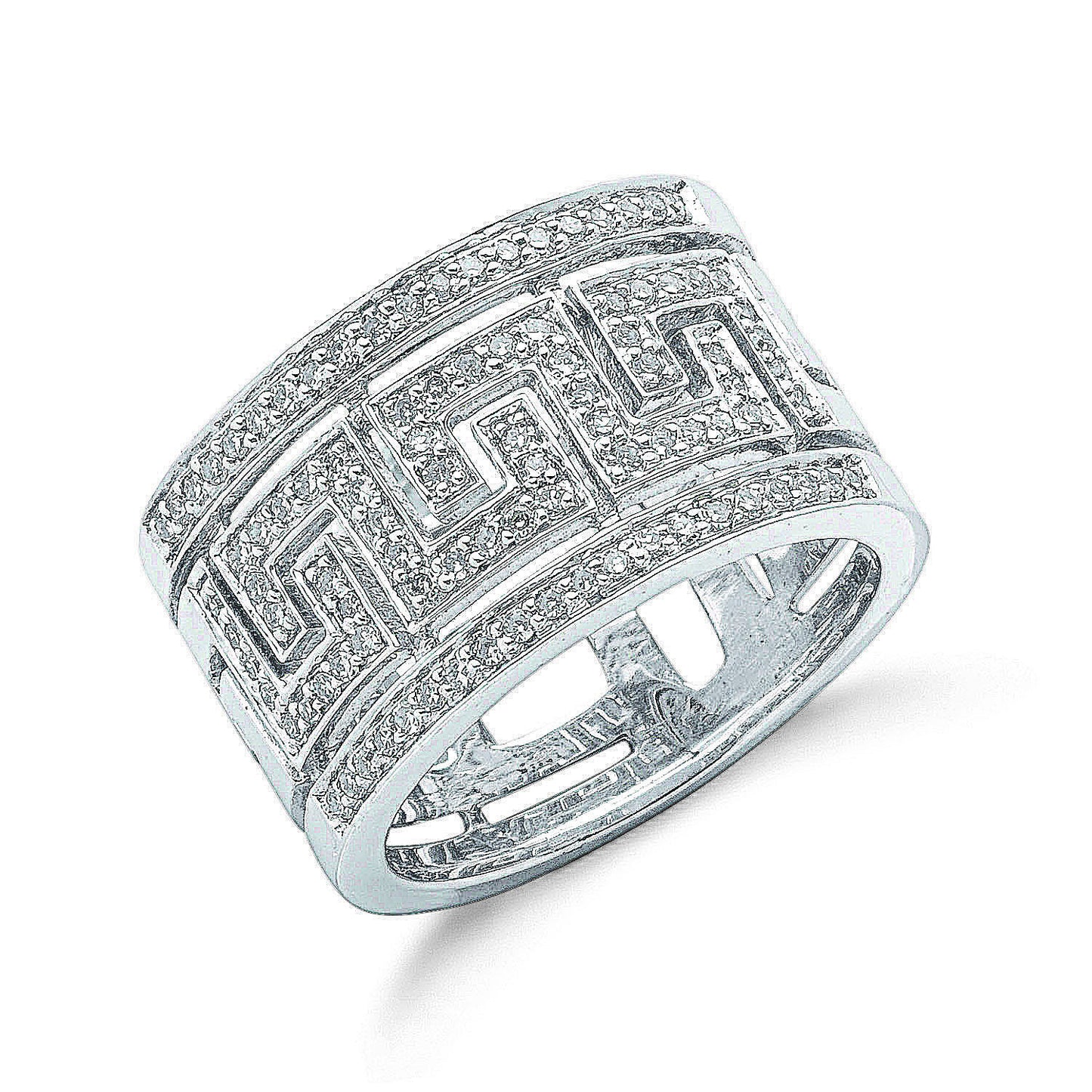 9ct White Gold 0.50ct Diamond Greek Key Ring - 9ct Gold