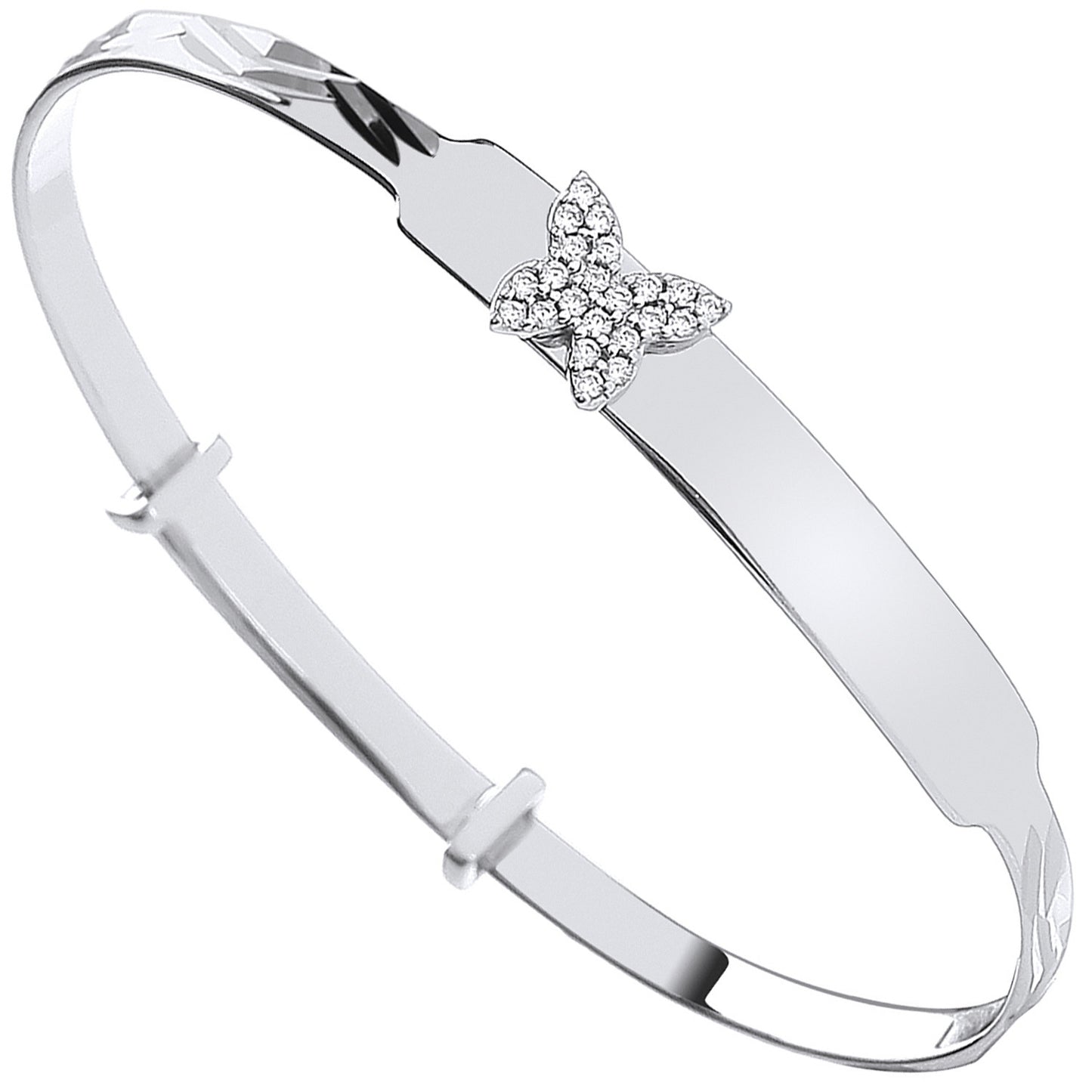 Silver Cubic Zirconia Butterfly Expandable ID Baby Bangle - Silver