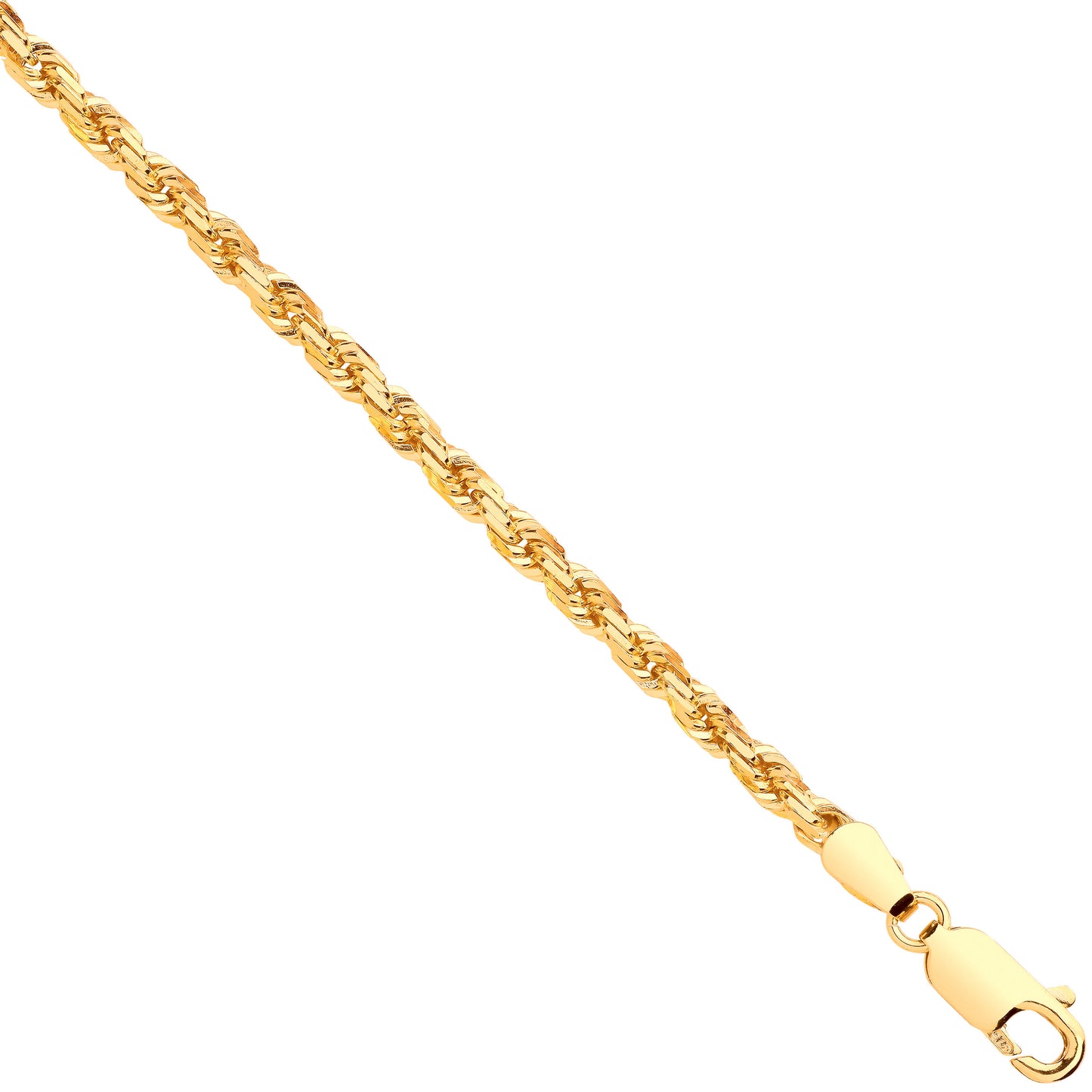 Yellow Gold D/C 3.0mm Solid Rope Chain - 9ct Gold