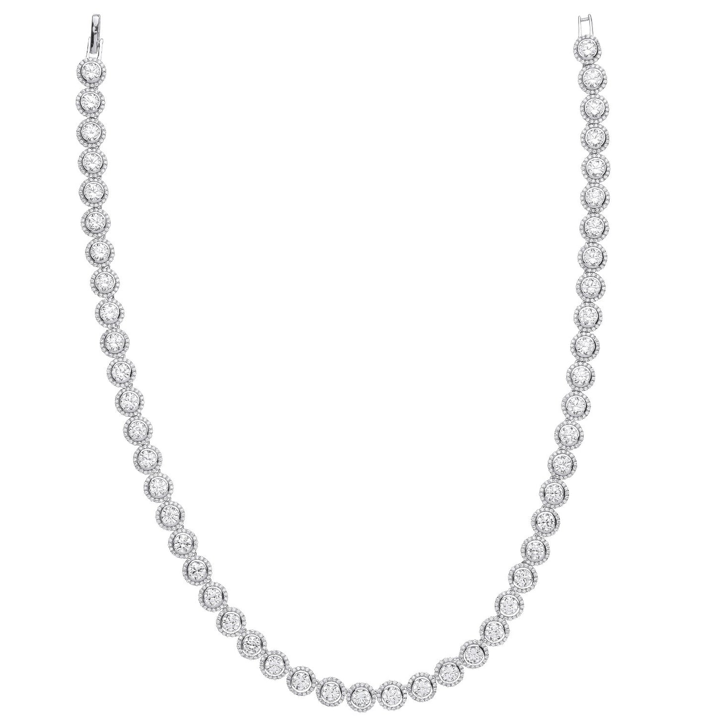 Silver Rubover Round Cubic Zirconia Halo Style Tennis Collarette - Silver