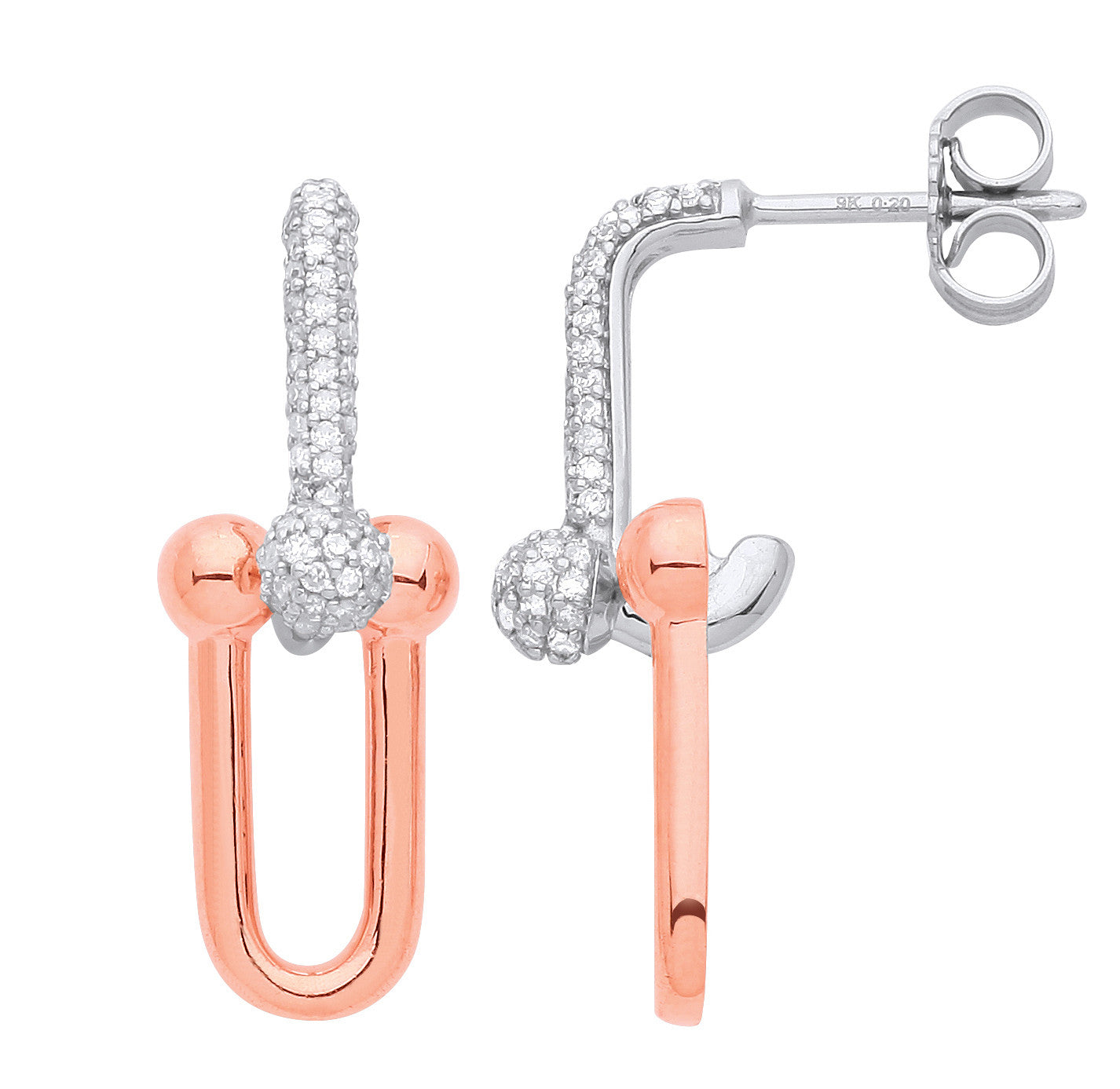 9ct White and Rose gold Drop earring 0.43ctw diamonds - 9ct Gold