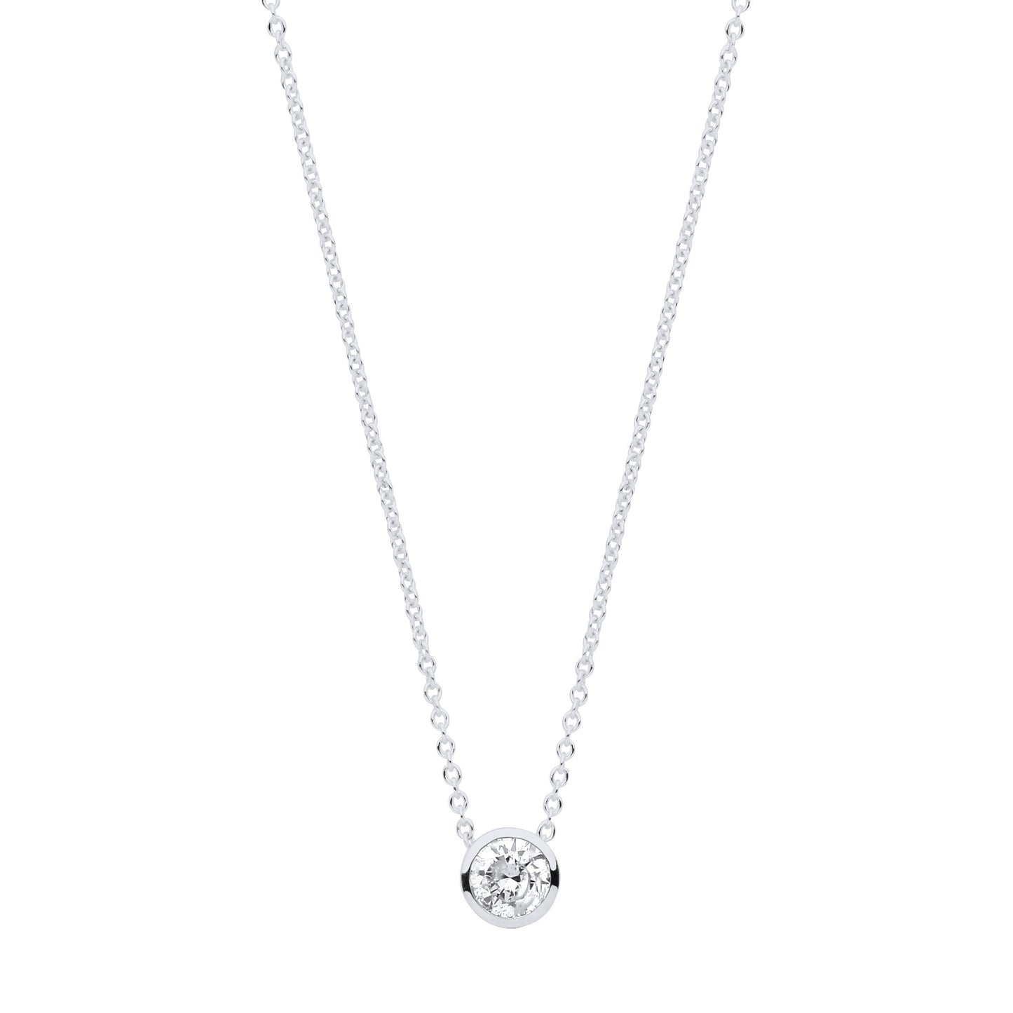18ct White gold 0.25ctw G-SI Rubover Diamond pendant (18in/45cm) Chain - 18ct Gold