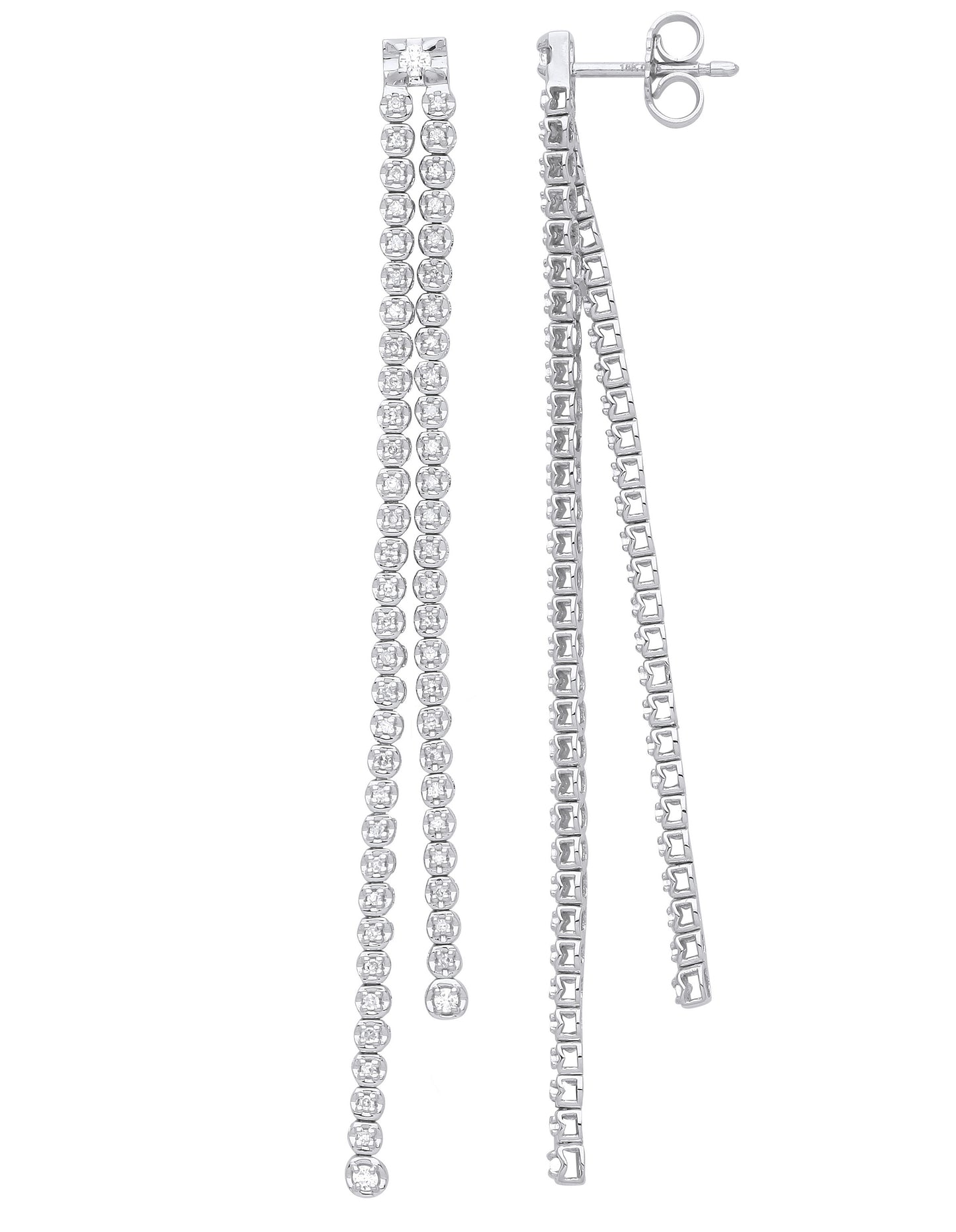18ct White Gold Double Row 0.50ctw Drop Earrings - 18ct Gold