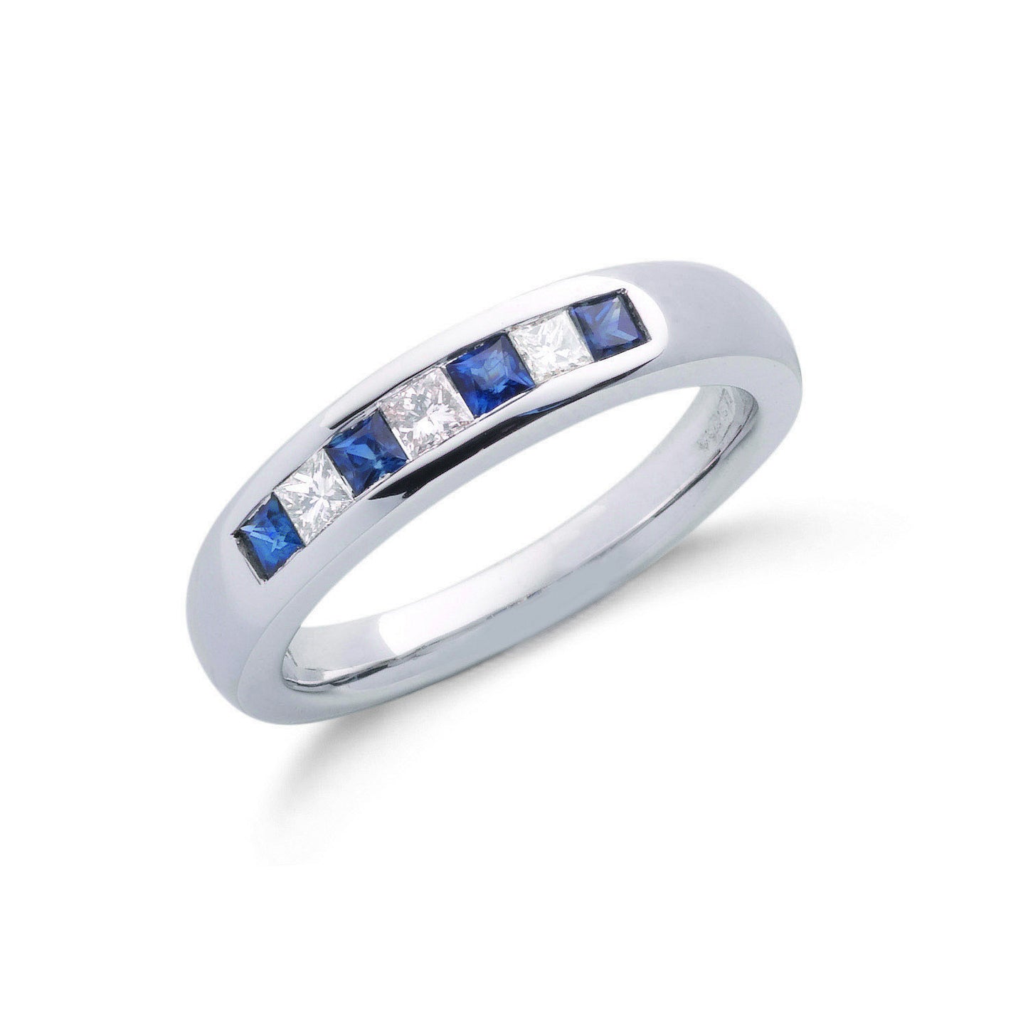 9ct White Gold Princess Cut 0.20ct Diamond & 0.35ct Blue Sapphire Eternity Ring - 9ct Gold