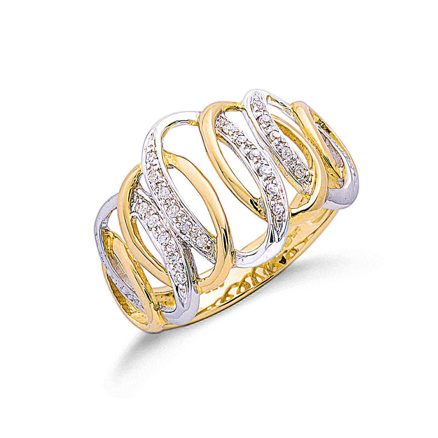 9ct Two Colour Gold 0.10ctw Diamond Ring - 9ct Gold