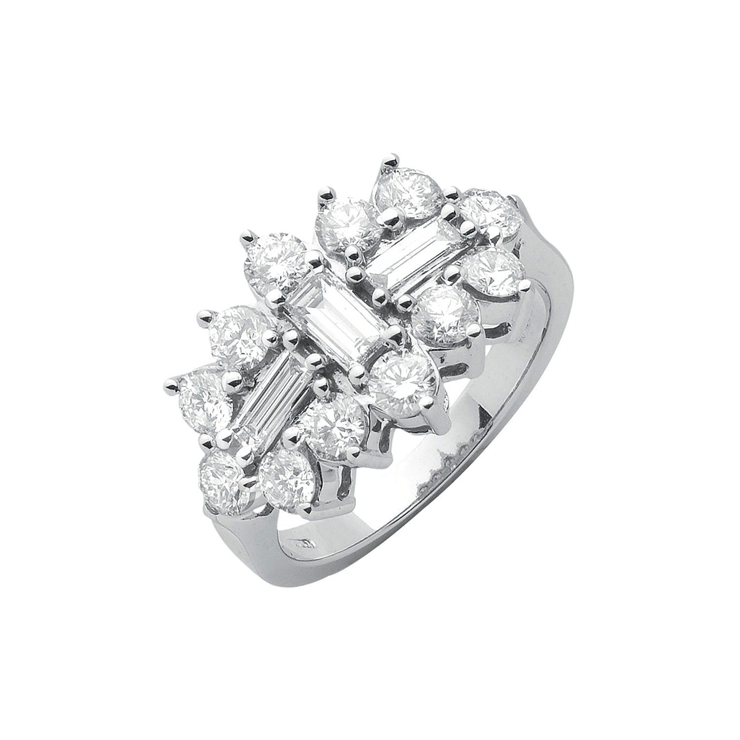 18ct White Gold D.2.00ctw Diamond Boat/Cluster Ring - 18ct Gold