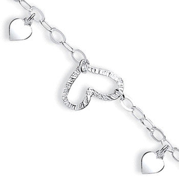 Silver Fancy Heart Drop Anklet - Silver