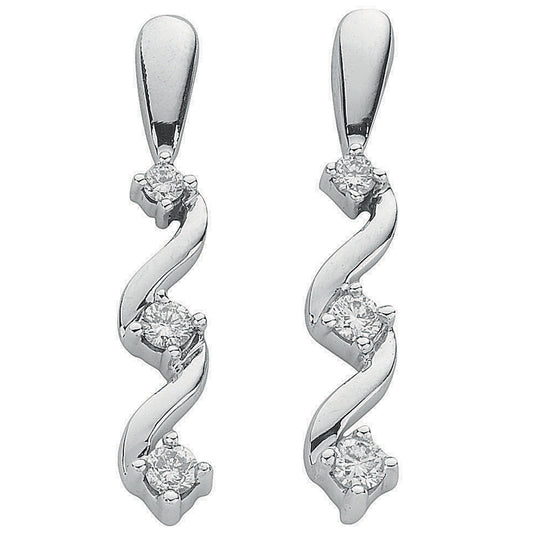 9ct White Gold 0.25ct Diamond Drop Earrings - 9ct Gold