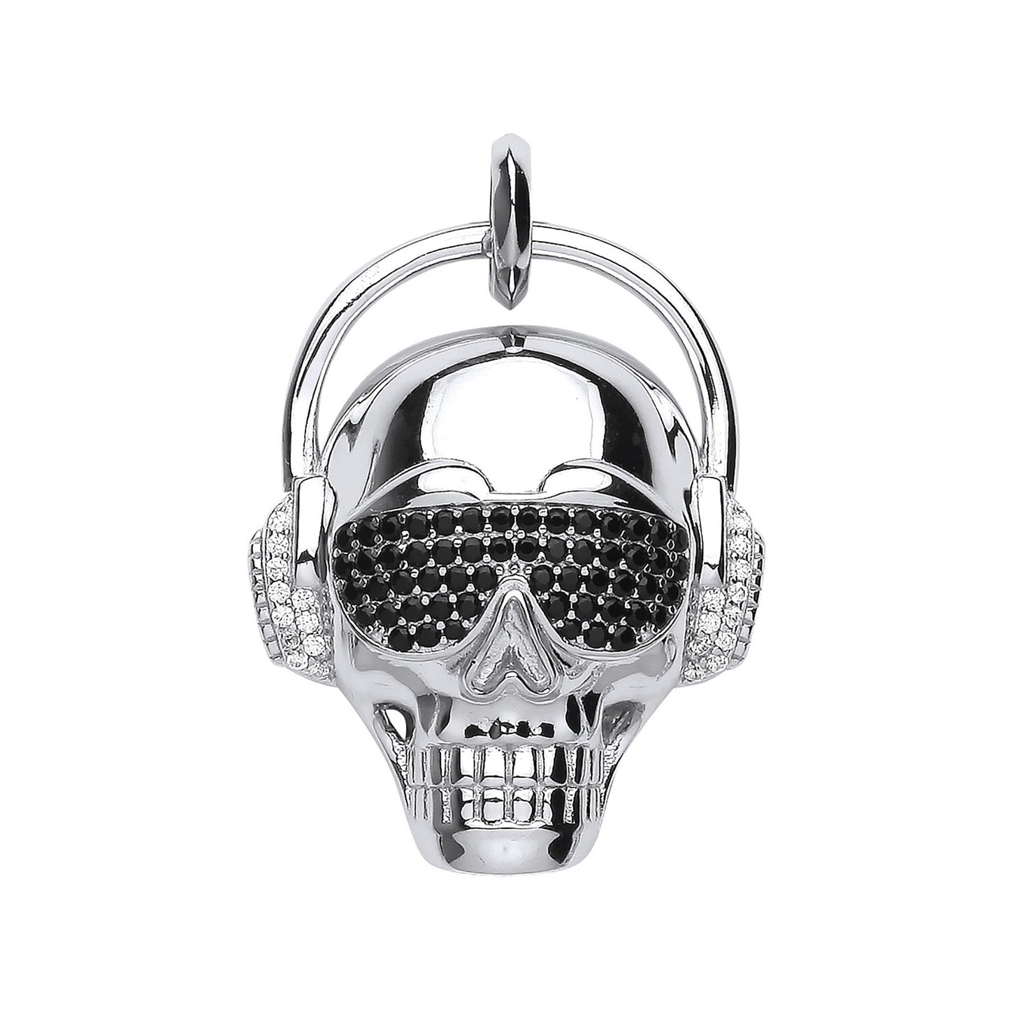 Silver Skull with Headphones Pendant - Silver