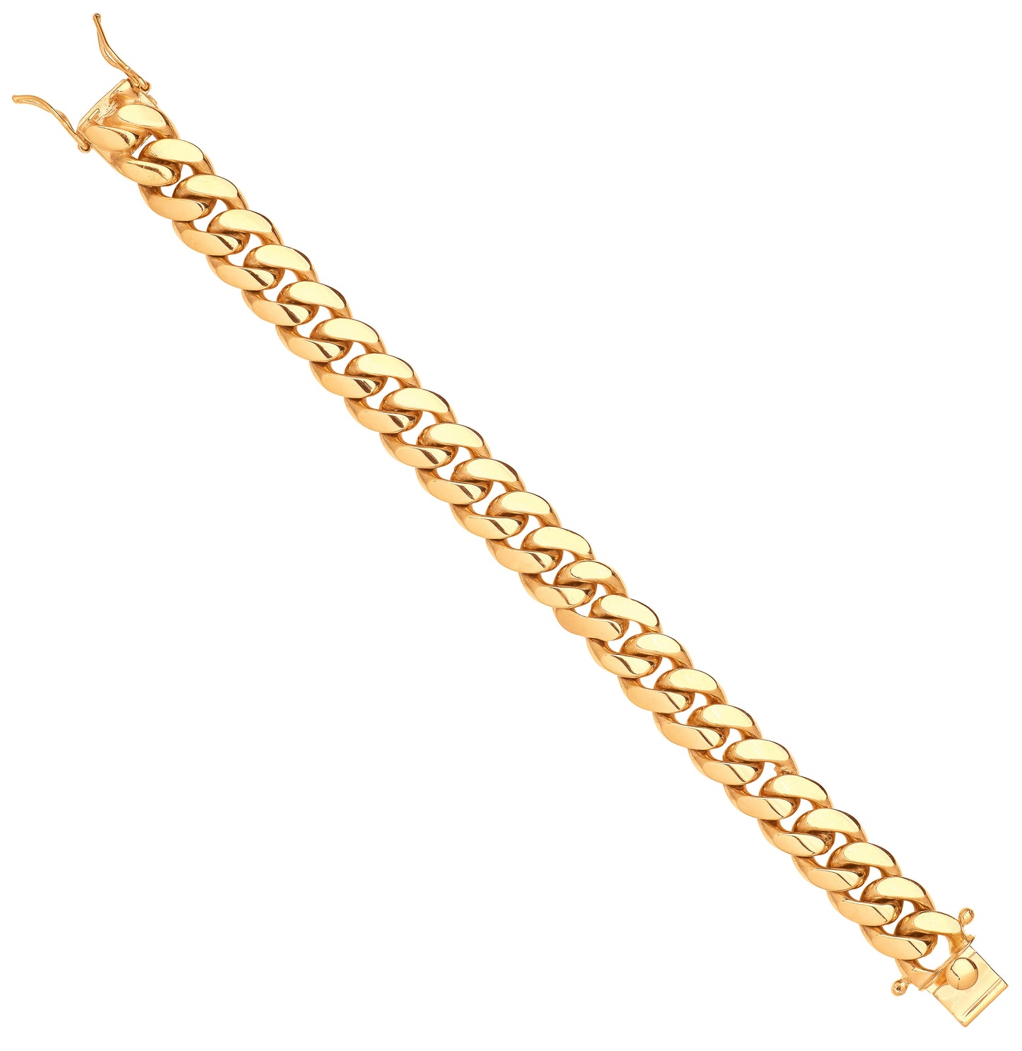 Yellow Gold 14mm Cuban Link Solid Gents Bracelet - 9ct Gold