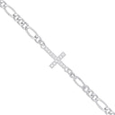 Silver Figaro Chain with Cubic Zirconia Cross Bracelet
