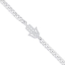 Silver Flat Curb Chain with Cubic Zirconia Hamsa Bracelet