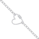 Silver Oval Link Chain , Heart Cubic Zirconia Charm Bracelet