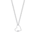 Silver Oval Link Chain , Heart Cubic Zirconia Charm Necklace