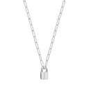 Silver Paper Clip Chain , Padlock Necklace