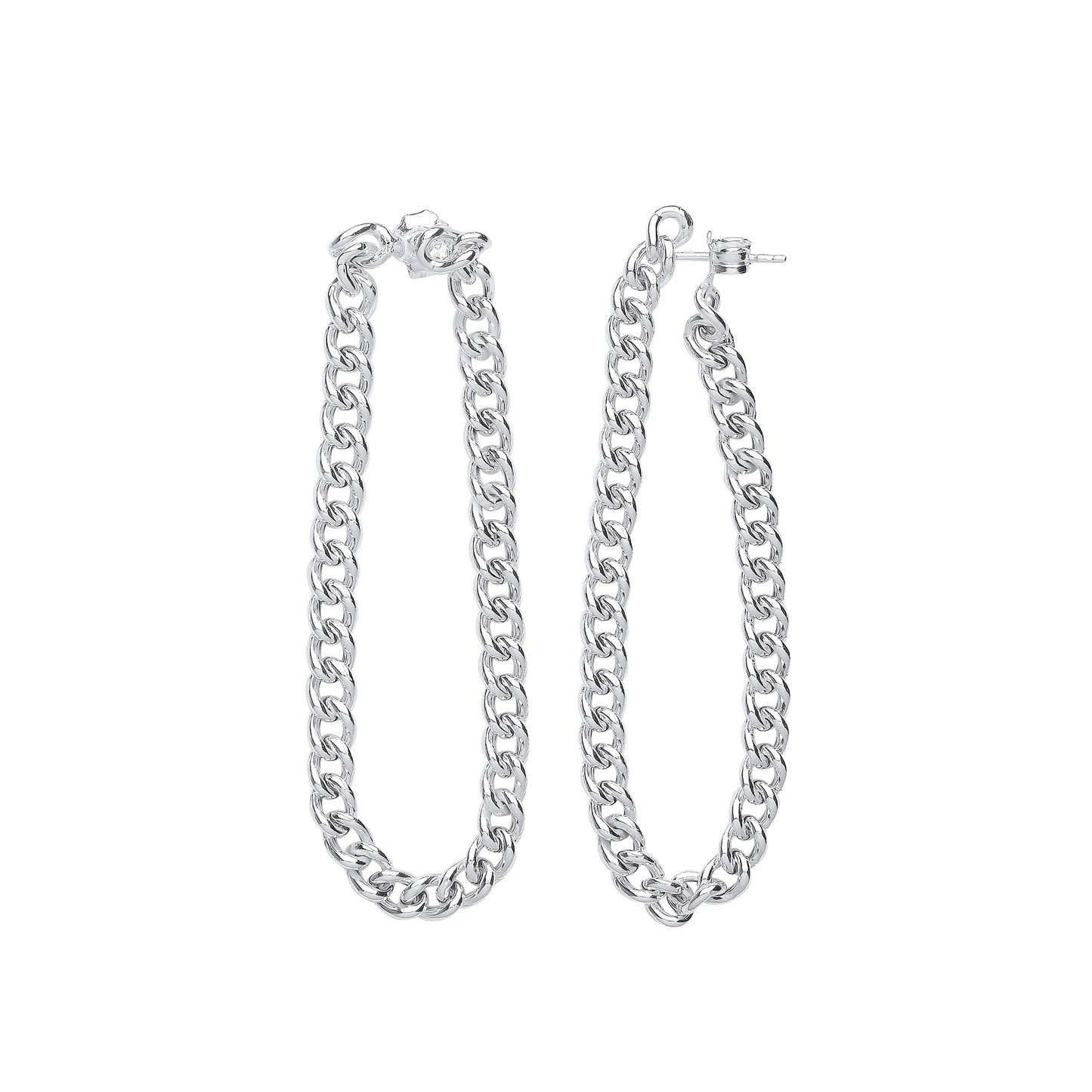 Silver Curb Chain Drop Ear Cuff - Silver