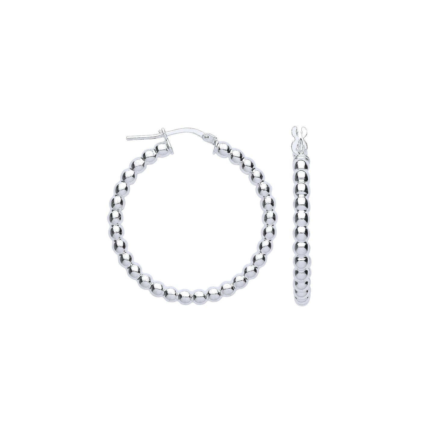 Silver Bead 31mm Hoop Earrings - Silver