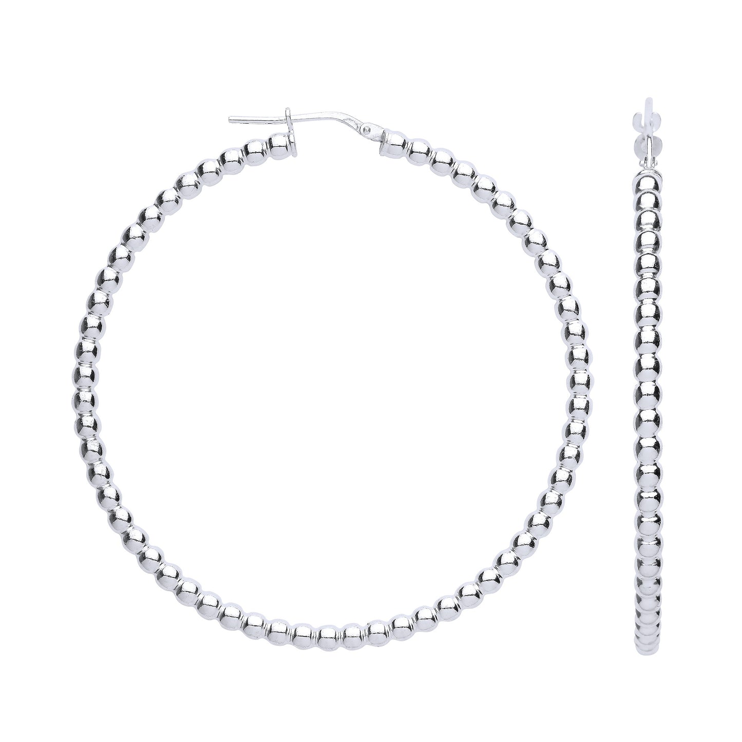 Silver Bead 56mm Hoop Earrings - Silver