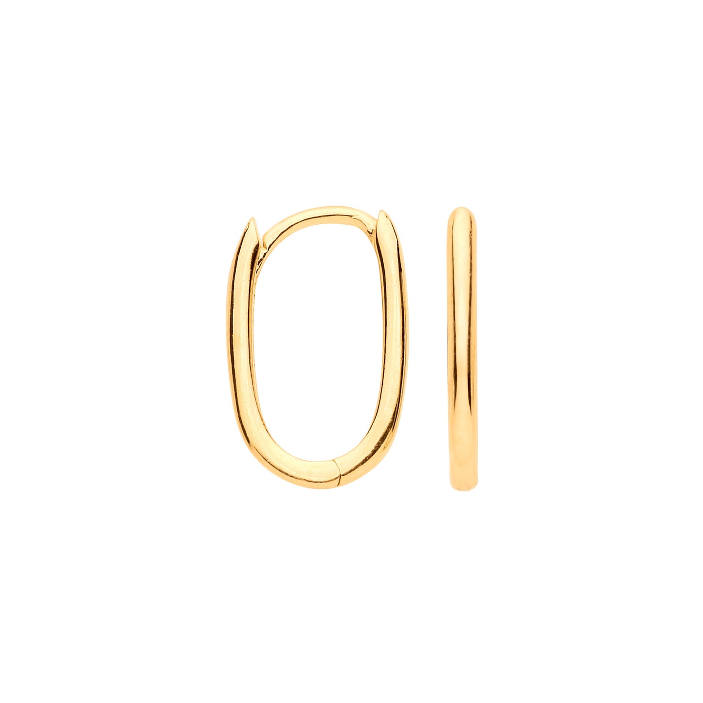 Yellow Gold Plain Hinged Oval Hoop Huggies - 9ct Gold