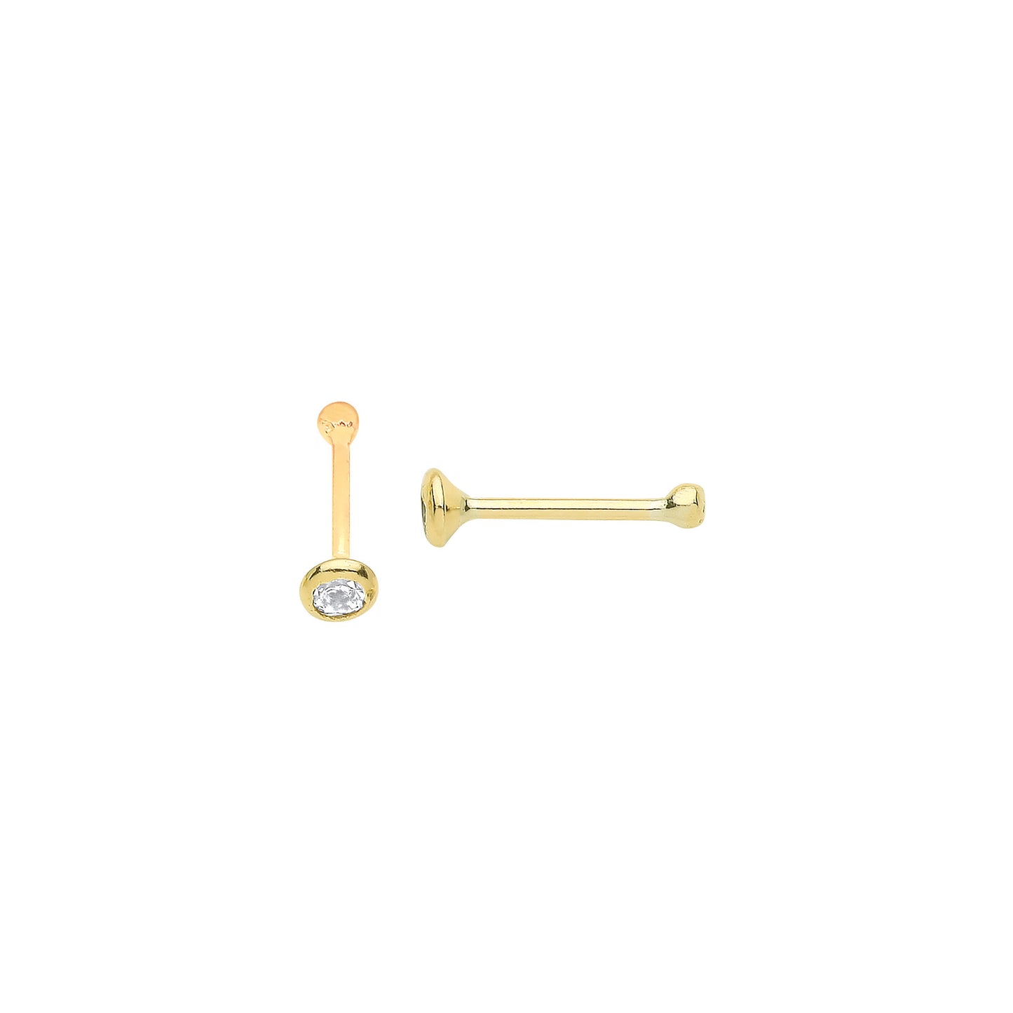 9ct Yellow Gold Round Cubic Zirconia Nose Pin Stud - 9ct Gold