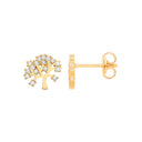 Yellow Gold Tree of Life Stud Cubic Zirconia Earrings