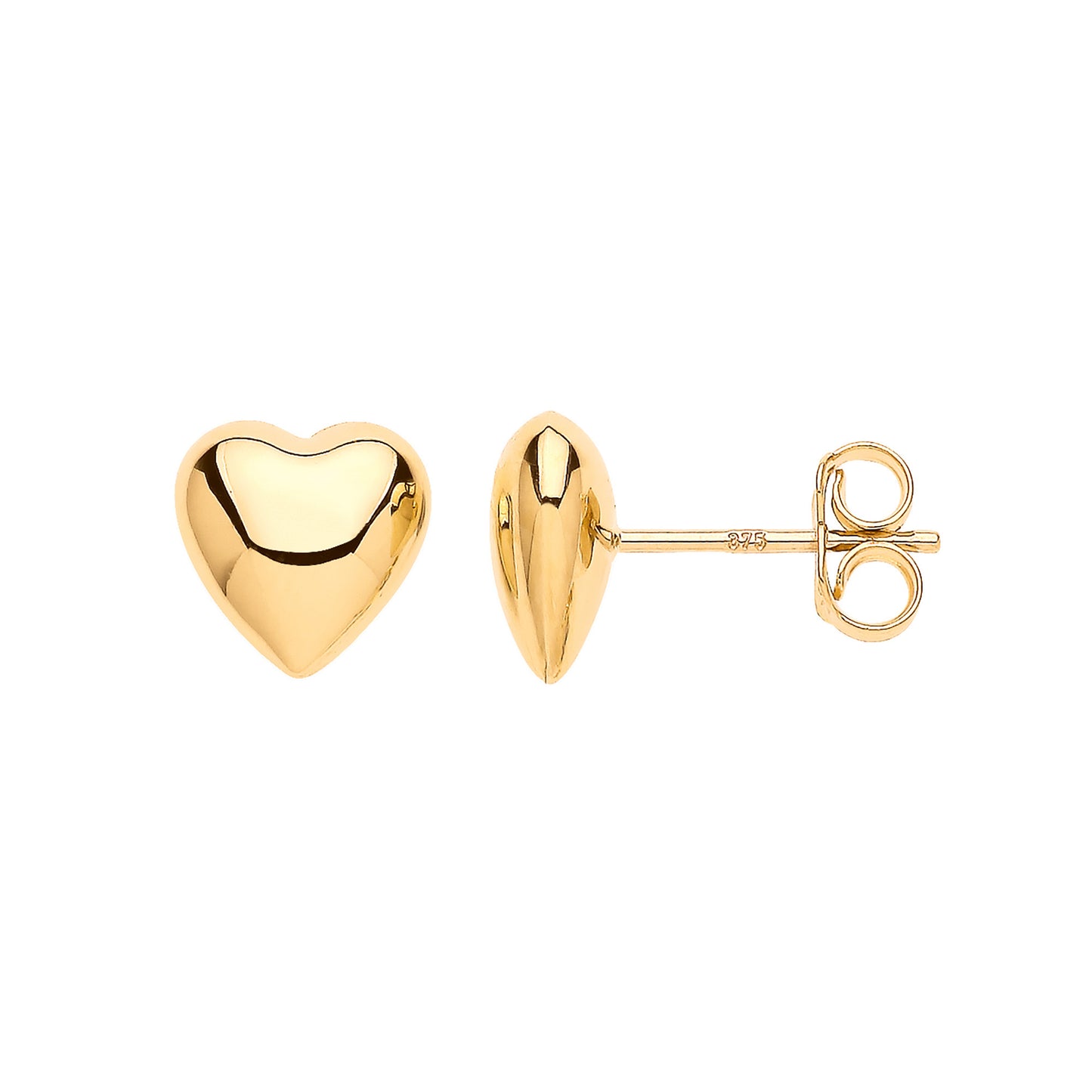 Yellow Gold Puffed Heart Stud Earrings - 9ct Gold