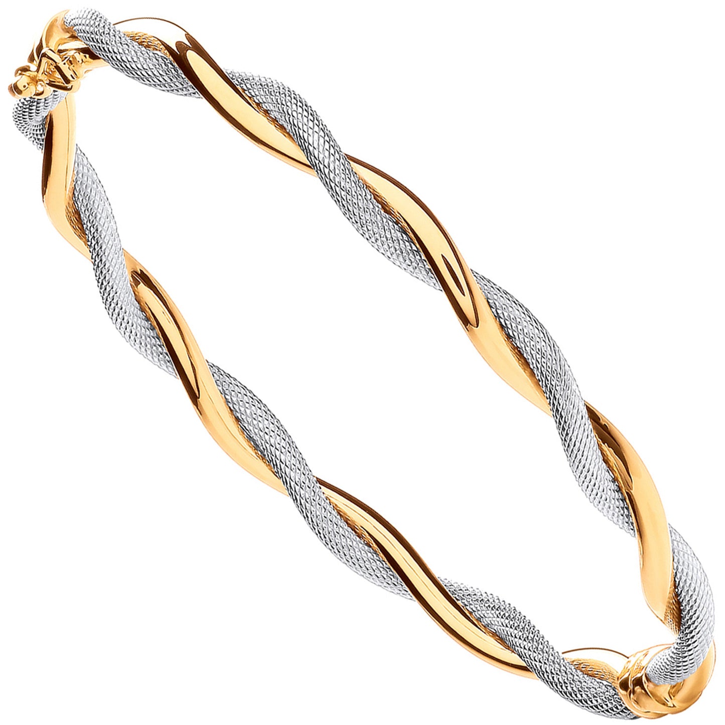Yellow&White Gold Twist Hollow Oval Bangle - 9ct Gold