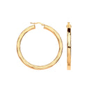 Yellow Gold 48mm Square Tube Ribbed Hoop Earrings