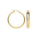 Yellow Gold 36mm Wavy Ribbed Hoop Earrings