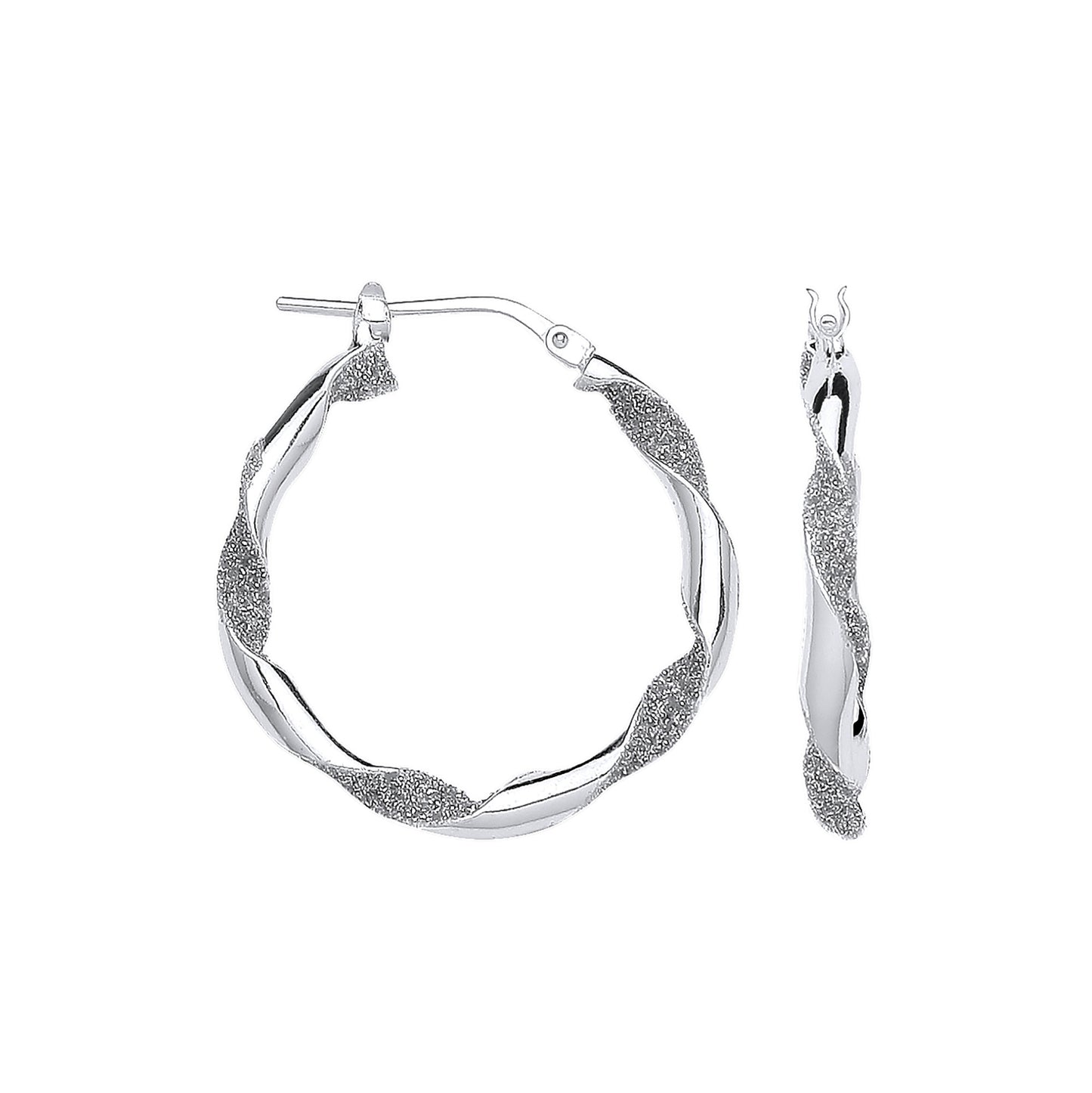 Silver Plain & Glitter 25mm Twisted Hoop Earrings - Silver