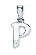 9ct White Gold 0.01ct Diamond P Initial