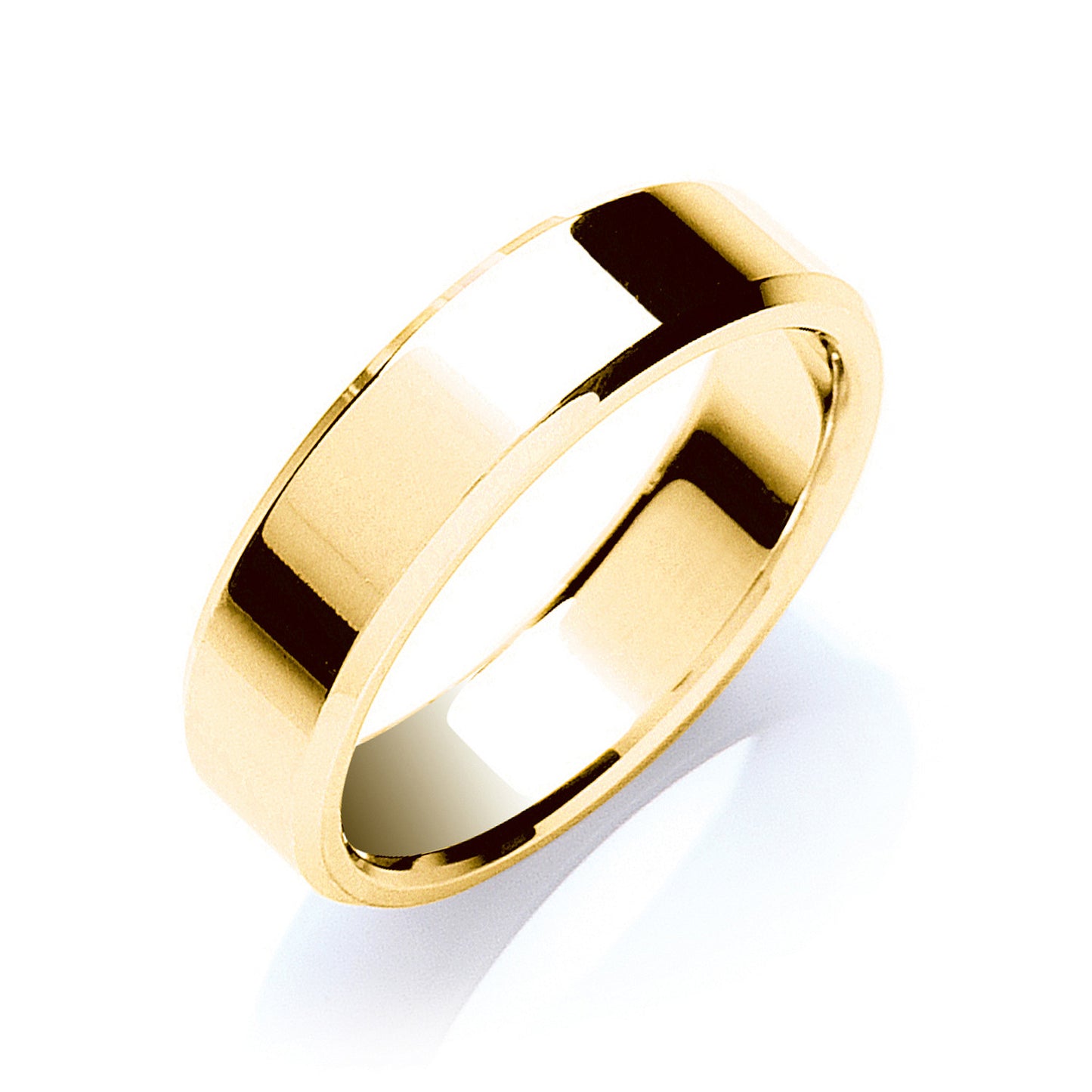 6mm Flat Court Bevelled Edge Wedding Band - 18ct Gold