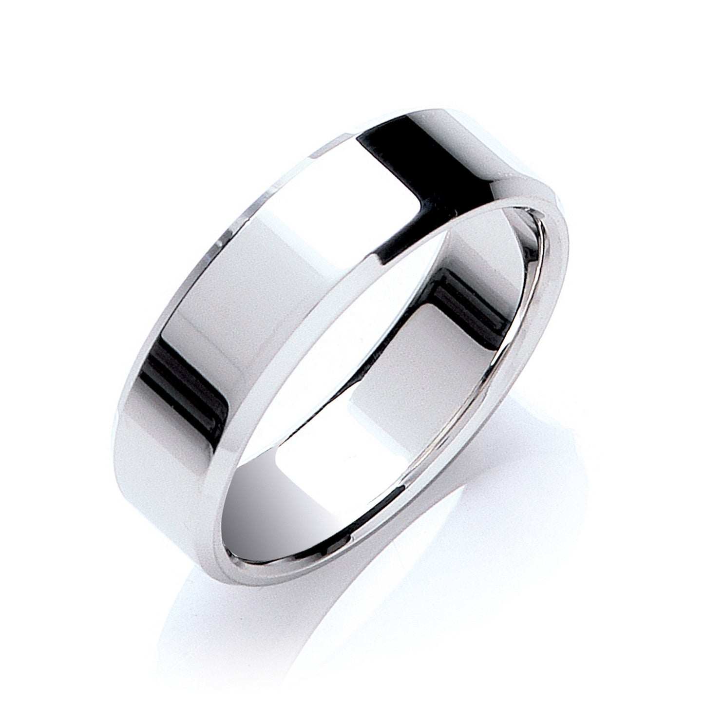 7mm Flat Court Bevelled Edge Wedding Band - 18ct Gold