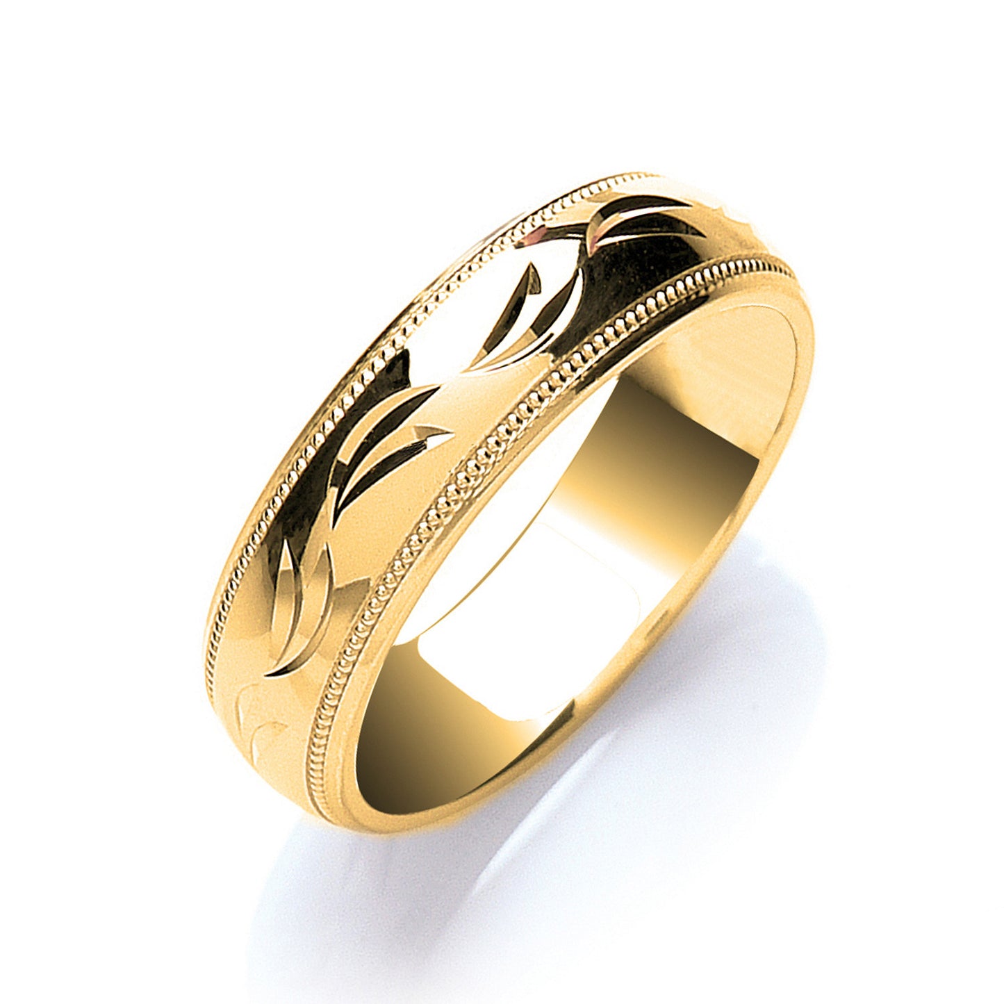 6mm Court Millgrain Edge & D/C Design Wedding Band - Platinum