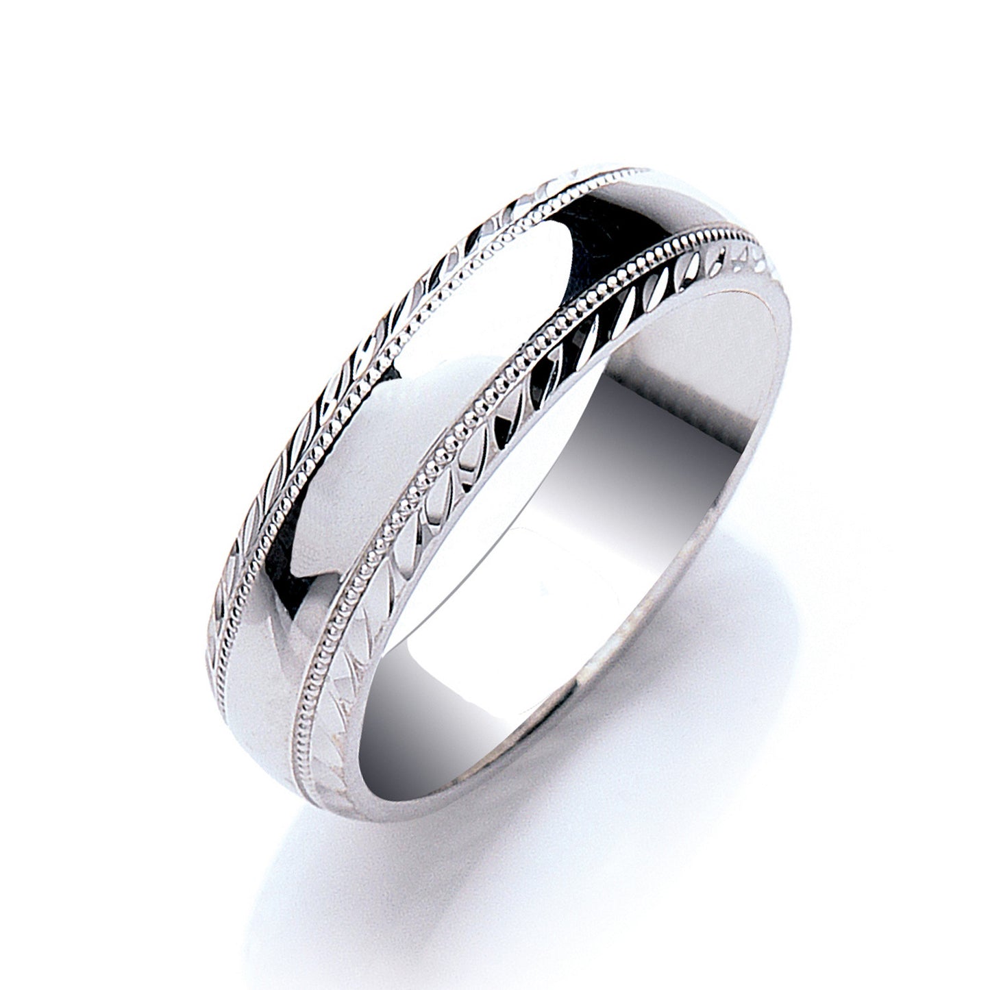 6mm Court Millgrain Edge & D/C Wedding Band - 18ct Gold