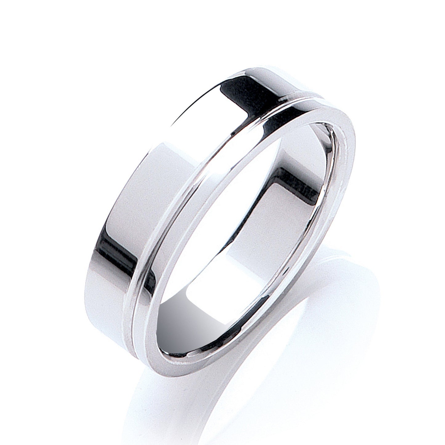 6mm Flat Court Side Groove Wedding Band - 9ct Gold