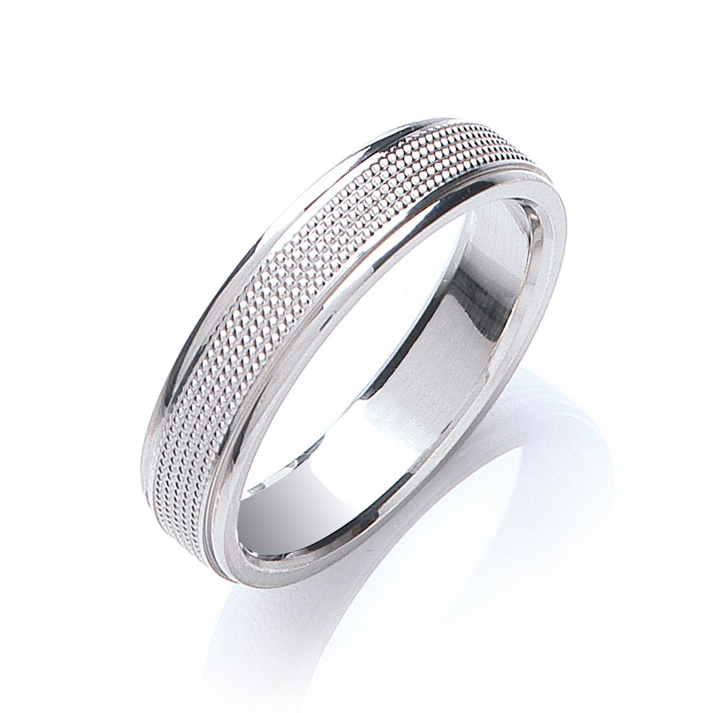 5mm Flat Court Mill Grain Centre Wedding Band - 18ct Gold