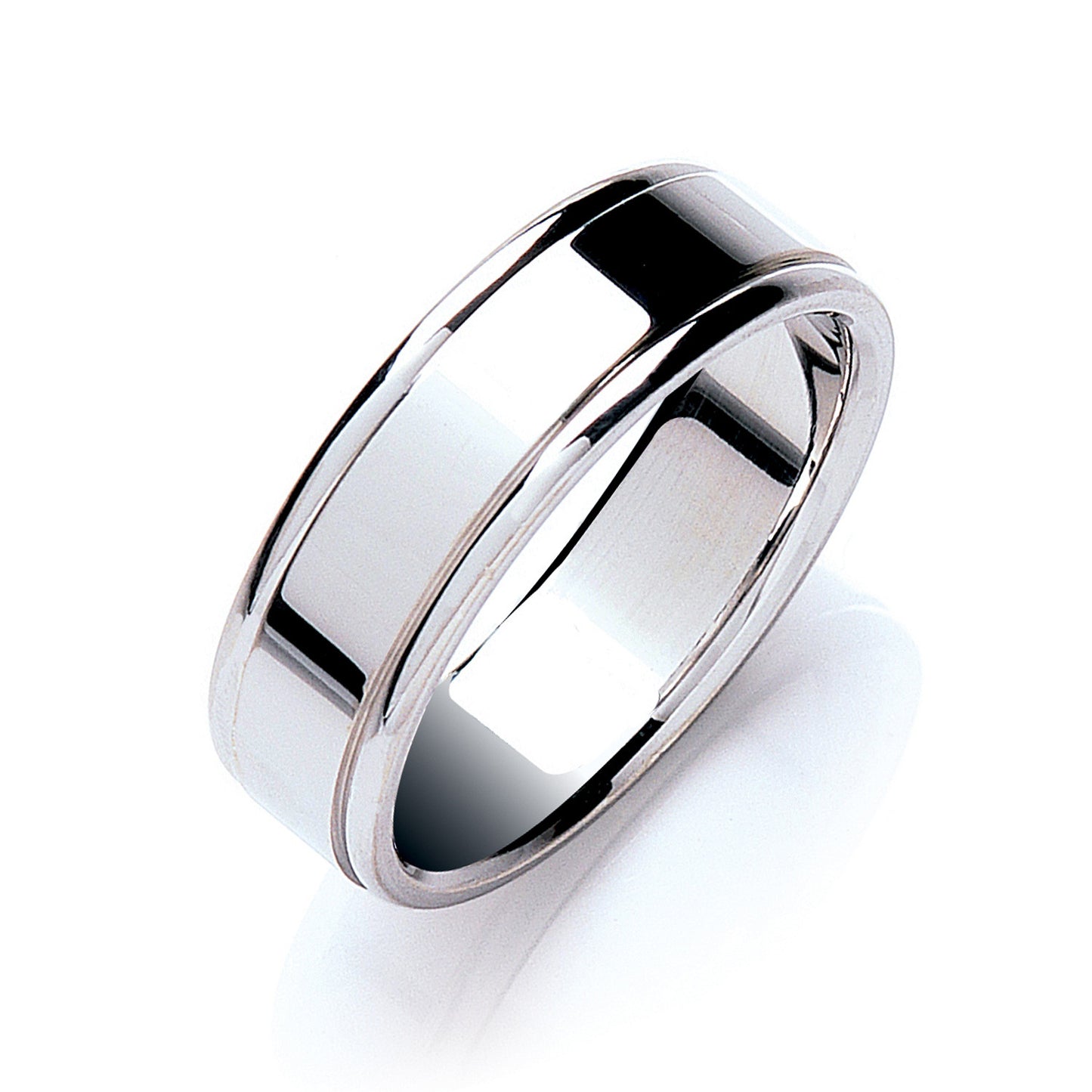 7mm Flat Court Track Edge Polish Wedding Band - 9ct Gold