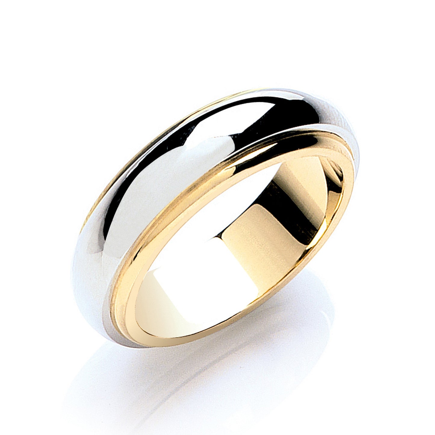 6mm Two Colour Step-Cut D-Shape Wedding Band - 18ct Gold