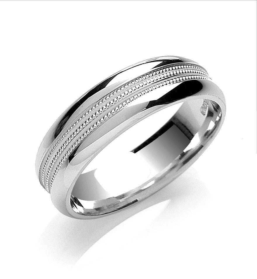 6mm Court Mill Grain Centre Wedding Band - Platinum