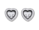 Silver Floating Cubic Zirconia Heart Stud Earrings