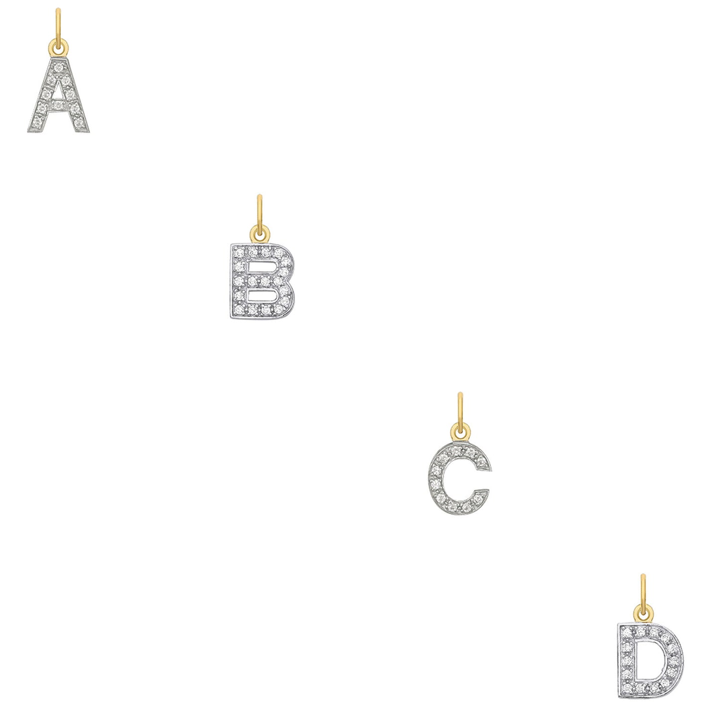 Yellow Gold Small Cubic Zirconia Initial Pendants - 9ct Gold