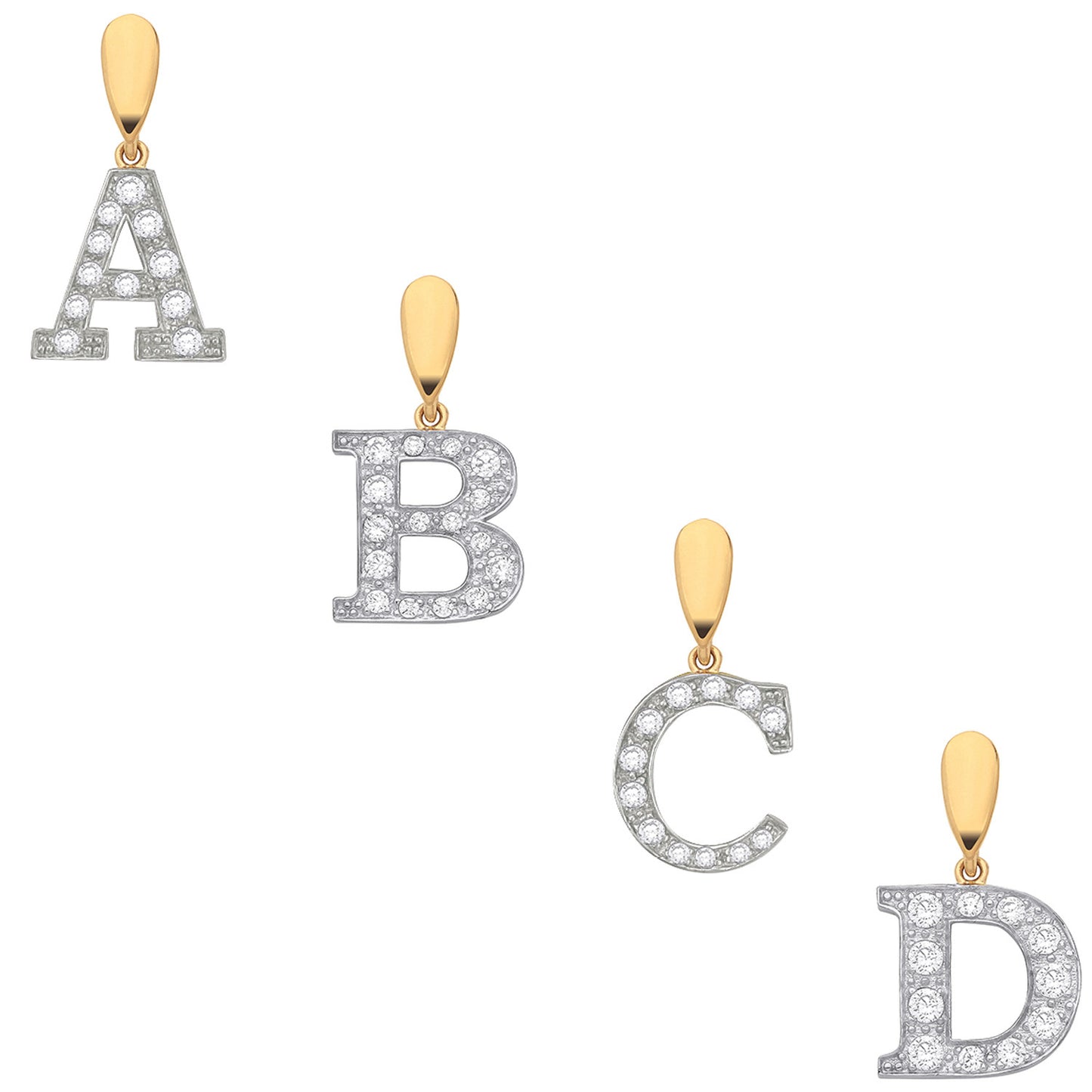 Yellow Gold Large Cubic Zirconia Initial Pendants - 9ct Gold