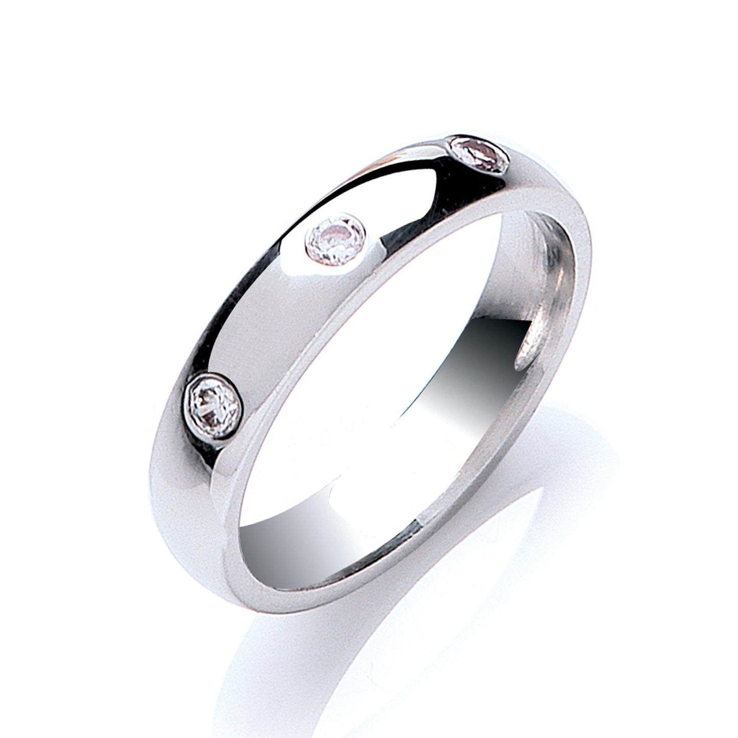 0.12ctw 3st Brilliant Cut Diamond Set 4mm Court Wedding Band - Platinum