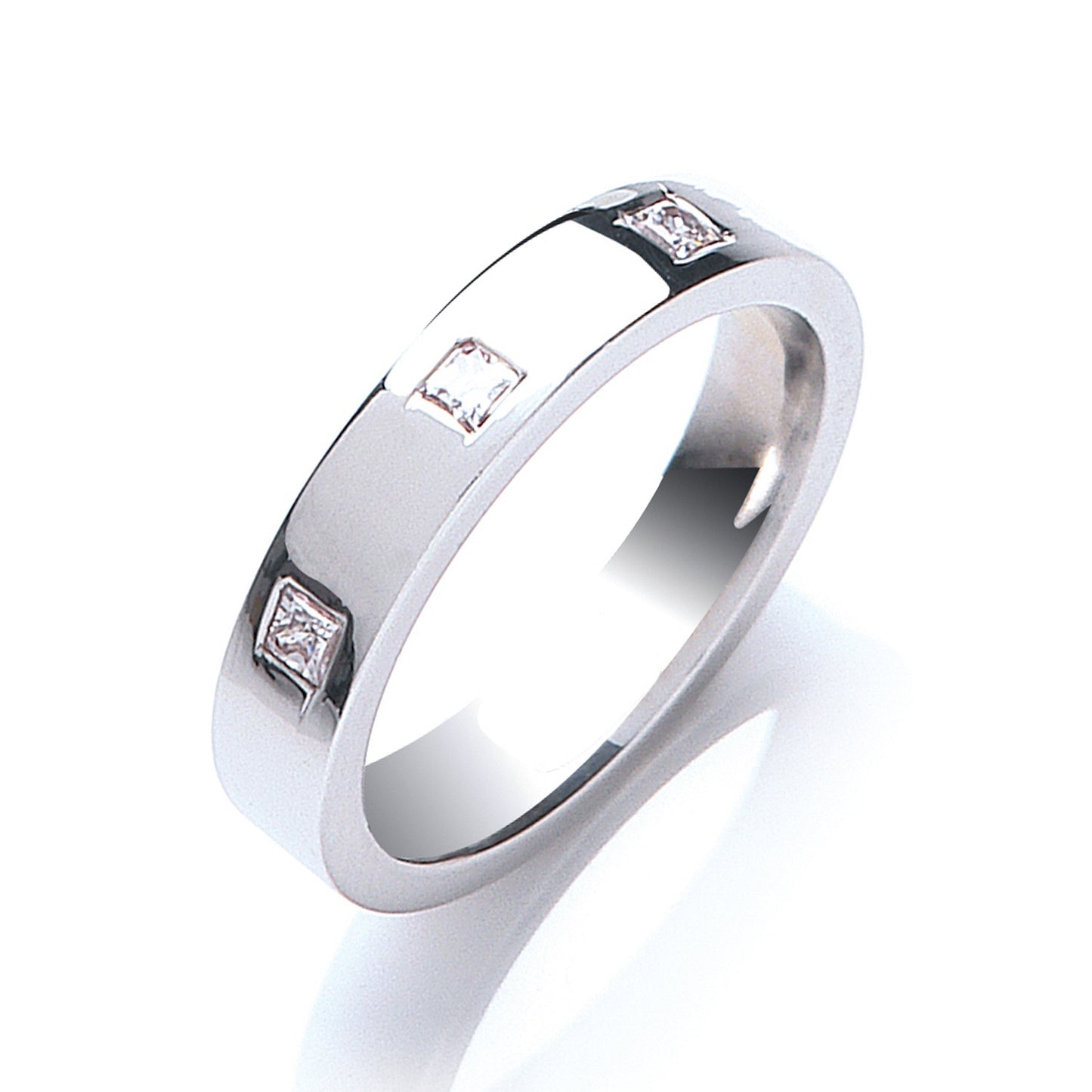 0.33ctw 3st P/C Diamond Set 4mm Flat Court Wedding Band - 18ct Gold