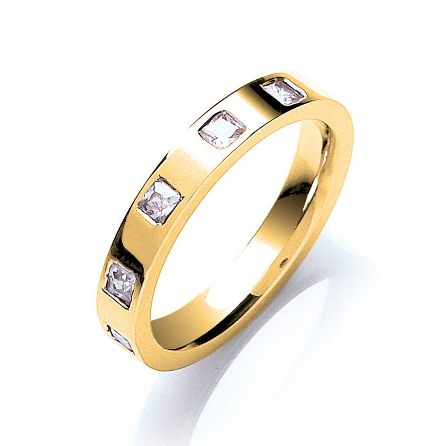 0.40ctw 5st P/C Diamond Set 3mm Flat Court Wedding Band - 18ct Gold