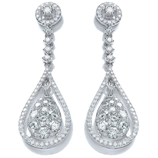 18ct White Gold 3.30ct Diamond Drop Earrings - 18ct Gold