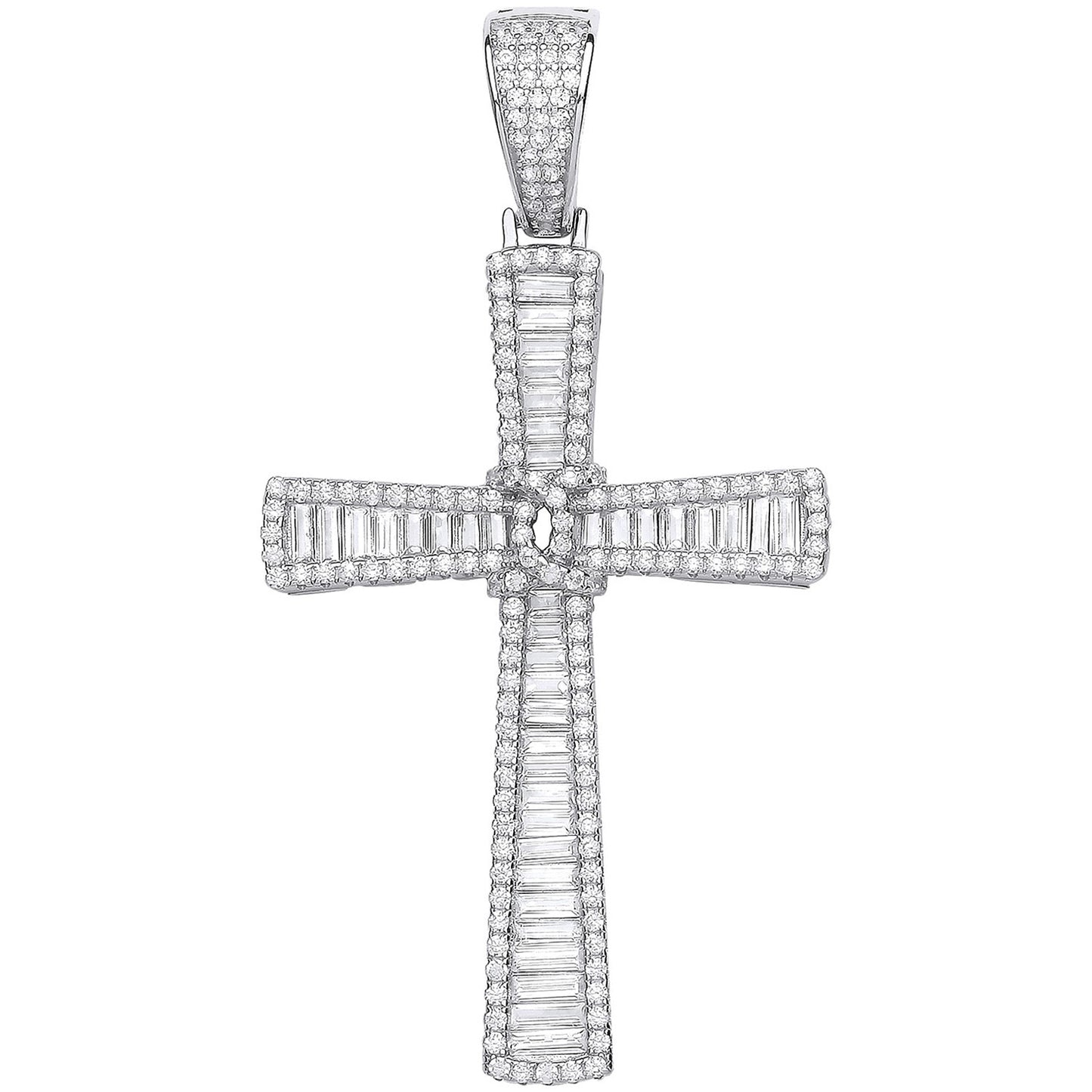 Silver Baguettes & Round Cubic Zirconias Large Cross - Silver